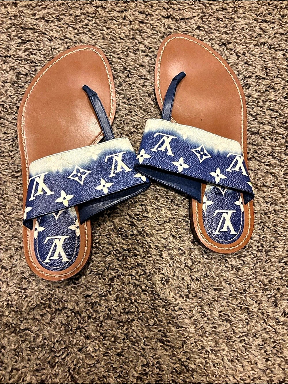 Louis Vuitton Starboard Flat Thong Sandal Floral Blue & Brown
